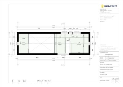 Etasjeplan (Loft) med romfordeling, mål og arealoppdeling.