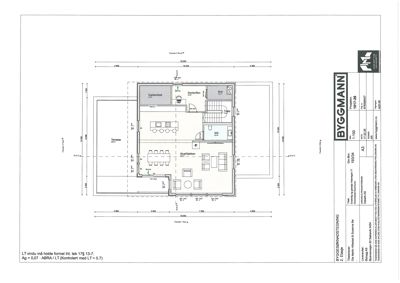 Etasjeplan (1. etasje) med romfordeling, dimensjoner og innredning.