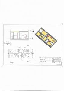 Tegning som viser etasjeplan (Et. 1) og et snitt (Snitt A) av en hybelbolig, inkludert romfordeling, dimensjoner og møblering.