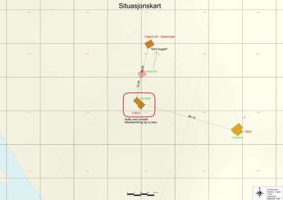 Situasjonskart som viser tomtens plassering i forhold til nabolag, eiendomsgrenser og eksisterende bygninger.