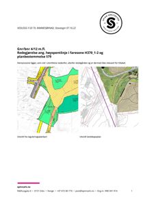 Bildet viser to kartutsnitt (reguleringsplan og landskapsplan) som illustrerer etasjehøyder og faresoner i et område.