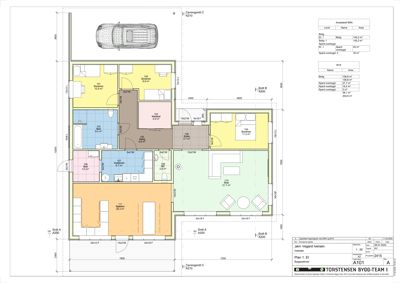 Etasjeplan (Plan 1. Et) som viser romfordeling, mål og arealoppdeling for en leilighet.