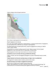 Et utklipp fra et reguleringsplan kart som viser byggegrenser mot fylkesveg og regulert arealformål.