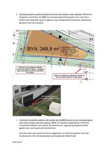 Situasjonsplan som viser bygningens plassering, målsettinger og forhold til nabogrenser.