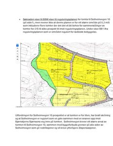 Situasjonsplan som viser regulering av tomt, bebyggelsesgrenser og arealbruk.