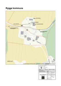 Situasjonsplan som viser tomtens beliggenhet i Rygge kommune, eksisterende og planlagt infrastruktur (rørledninger), samt nabolag.