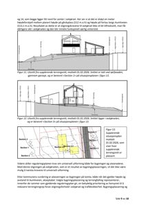 Bildet viser en situasjonsplan (Figur 13) med overlappende snittegninger (Figur 11 og 12) som illustrerer bygningens plassering i forhold til terreng, vei og avkjørsel.