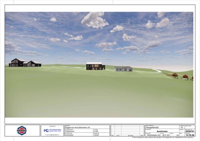 3D-visualisering (rendering) av et byggeprosjekt sett fra en perspektivvinkel.