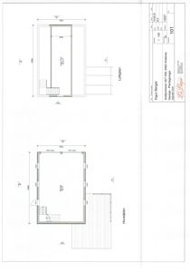 Plantegning som viser hovedplan og loftplan for en garasje med romfordeling og mål.