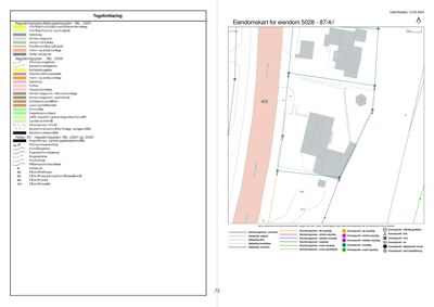 Et eiendomskart som viser eiendomsnummer 5028 - 874//, med detaljer om grenser, vegger og arealbruk.