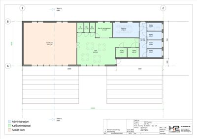 Etasjeplan (plantegning) som viser romfordeling, arealer og funksjoner i et bygg.