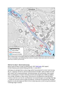 Et kart som viser et utsnitt av et fareområde for flom og skred i Budsalen, med overlagte data fra NVE og Norconsult.