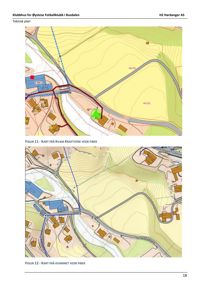 Kart som viser topografi, infrastruktur og bygningsplasseringer i området.