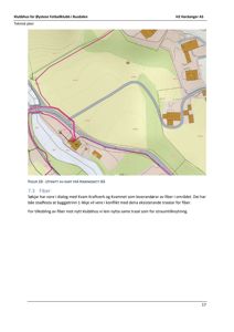 Et utsnitt av et kart (Haringnett AS) som viser topografi, infrastruktur (veier, elv) og bygninger i området.