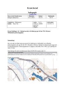 Utsnitt av situasjonsplan som viser tomt, bygninger og en planlagt parkeringsplass.