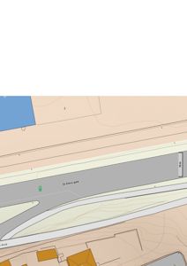 Situasjonsplan som viser St. Olavs gate, topografi (høydekurver), og deler av nabobebyggelse.