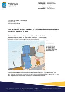 Situasjonsplan som viser plassering av skilt (01-08) i forhold til bygninger og vannveier i Fiskergata 12.