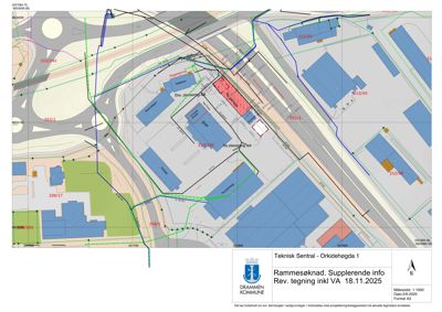 Situasjonsplan som viser tomt, bygninger, veier og infrastruktur i et industriområde.