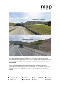 To foton av en vei og omgivelsene, med tekstmærkninger som peker på spesifikke steder.