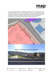 Bildet viser en situasjonsplan med fargekoding for planområder, eiendomsgrenser og teknisk utstyr, samt et fotografi av området.
