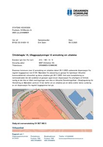 Situasjonsplan som viser eiendomsinndeling, bygningsspor og regulerte områder i forhold til E134.
