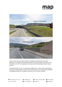 To fotografier av en vei og bro med tilhørende tekstbeskrivelse og merking.