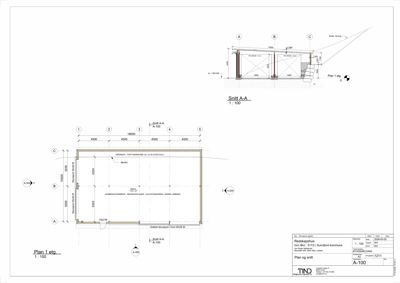 Bildet viser en snittegning (Snitt A-A) av etasjen 1, som viser konstruksjonen, høyder og innvendige forhold.