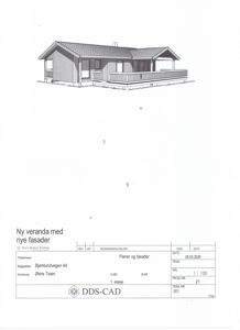 En tegning som viser fasadeoppsettet for en ny veranda på en bygning.