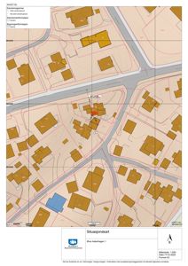 Situasjonskart som viser eiendomsgrenser, bygninger og infrastruktur i Øvre Askerhagen 1.