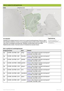 Et kart som viser forvaltningsområder og arterfunn i Norge, inkludert en tabell med detaljer.