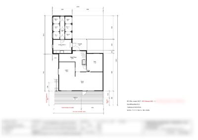 Etasjeplan (1. etasje) for en bolig med romfordeling, mål og opplysninger om tilbygg.