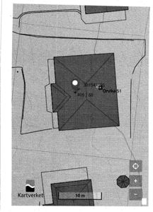 Kartutsnitt fra Kartverket som viser tomt med bygning, adressen 'Orvika 51', og målestokk.