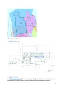 Bildet viser en side fra en byggesak som inneholder en situasjonsplan (Figur 3) og en etasjeplan (under '3. Byggetegninger').