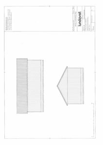 Fasadetegning som viser bygningens utseende fra front og side, inkludert takform og vindusoppsett.