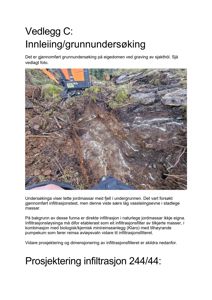 Fotografi av et sjakthol med gravemaskin og jordmasser, som viser resultatet av en grunnundersøkelse.