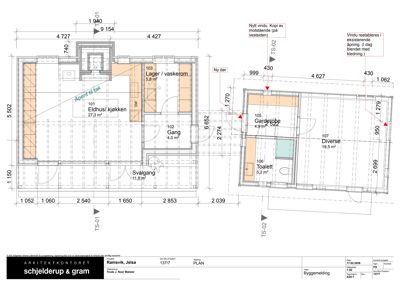 Etasjeplan (plan) som viser romfordeling, mål og funksjon for et hus eller leilighet.