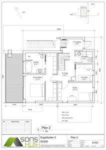Etasjeplan (Plan 2) som viser romfordeling, størrelser og plassering av rom i et hus.