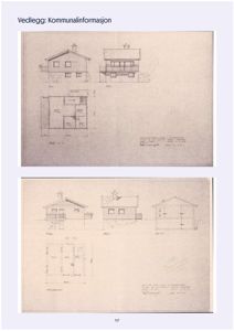 Bildet viser tegninger av en bygning sett fra utsiden, inkludert fasadeopprikk og etasjeplaner. Dette er typisk for en fasadetegning i en byggesak.