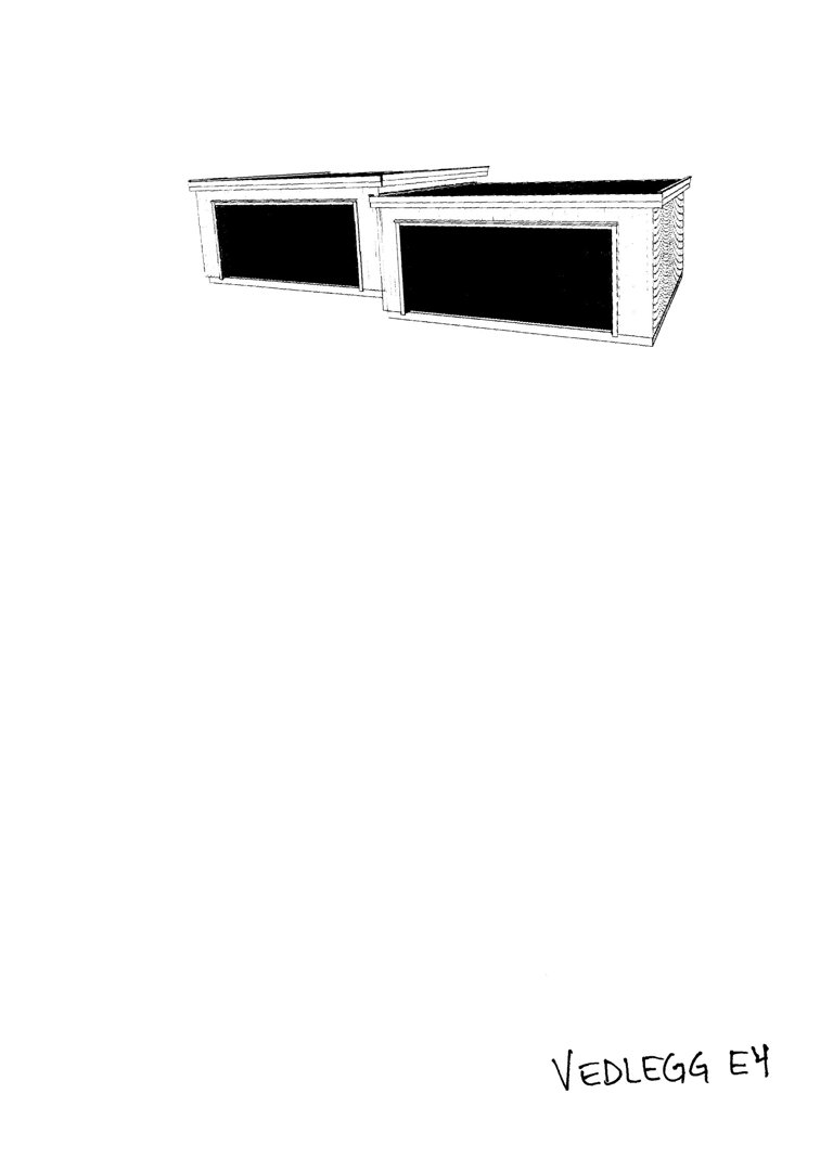 En 3D-visualisering (rendering) av to bygninger sett fra en vinkel, sannsynligvis fasade eller situasjon.