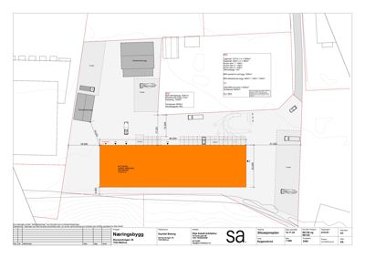 Situasjonsplan som viser tomtens grenser, naboeiendommer, bygningers plassering og arealoppdelinger.