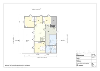 Etasjeplan (hovedplan) som viser romfordeling, mål og funksjoner i en bolig.