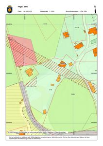 Situasjonsplan som viser eiendommen Fitjar, 51/6 med bygningers plassering, vegger og arealbruk.