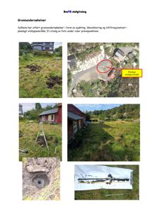 En samling fotografier fra en grunnundersøkelse, inkludert sjakt, boring og prøvetaking på en tomt.