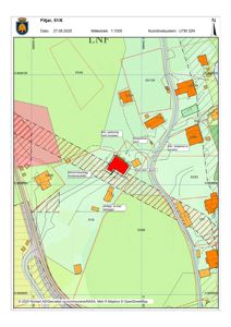Situasjonsplan som viser eiendommen Fitjar, 51/6 med bygningers plassering, grenser og tilhørende arealer.