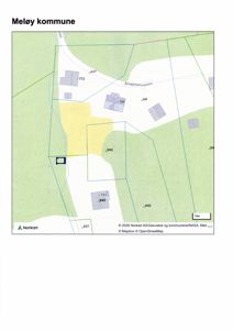 Kart over Meløy kommune som viser eiendomsnummer, vegnavn (Amøyhammveien) og topografi.