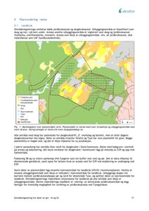 Et kart over et planområde som viser ulike jordbruksarealer (f.eks. fulldyrka jord, skog, myr) og utbyggingsområder. Kartet er en markskisse hentet fra skogoglandskap.no.