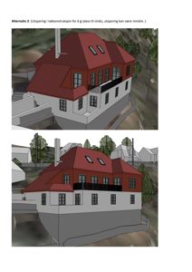 3D-visualisering av et hus med to alternativer for takkonstruksjon (Alternativ 3).
