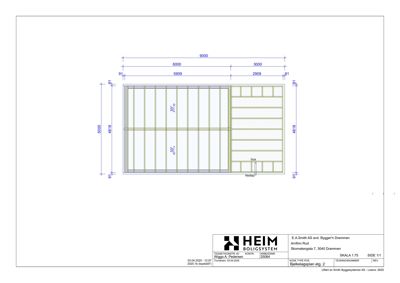 Tegning av bjelkelag med detaljerte mål og konstruksjonsdetaljer
