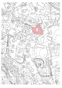 Situasjonsplan som viser tomtens plassering i forhold til nabolag, gater (Vognveien, Høvelveien, Nymodveien, Sørhøvelveien) og terrengforhold (konturlinjer).