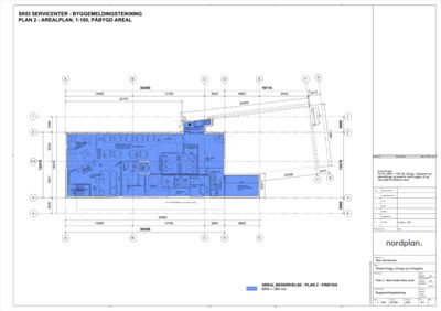 Etasjeplan (arealplan) for et pabygg i SKEI SERVICENTER, som viser romfordeling, dimensjoner og arealbeskrivelse.